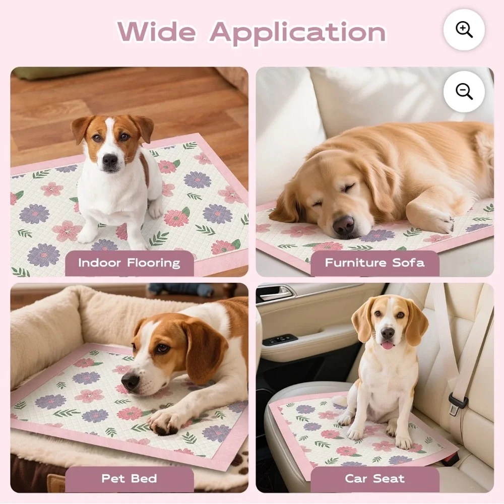 Thicken Puppy Pads, 7 Layer Printed Pink Dog Pads, 24